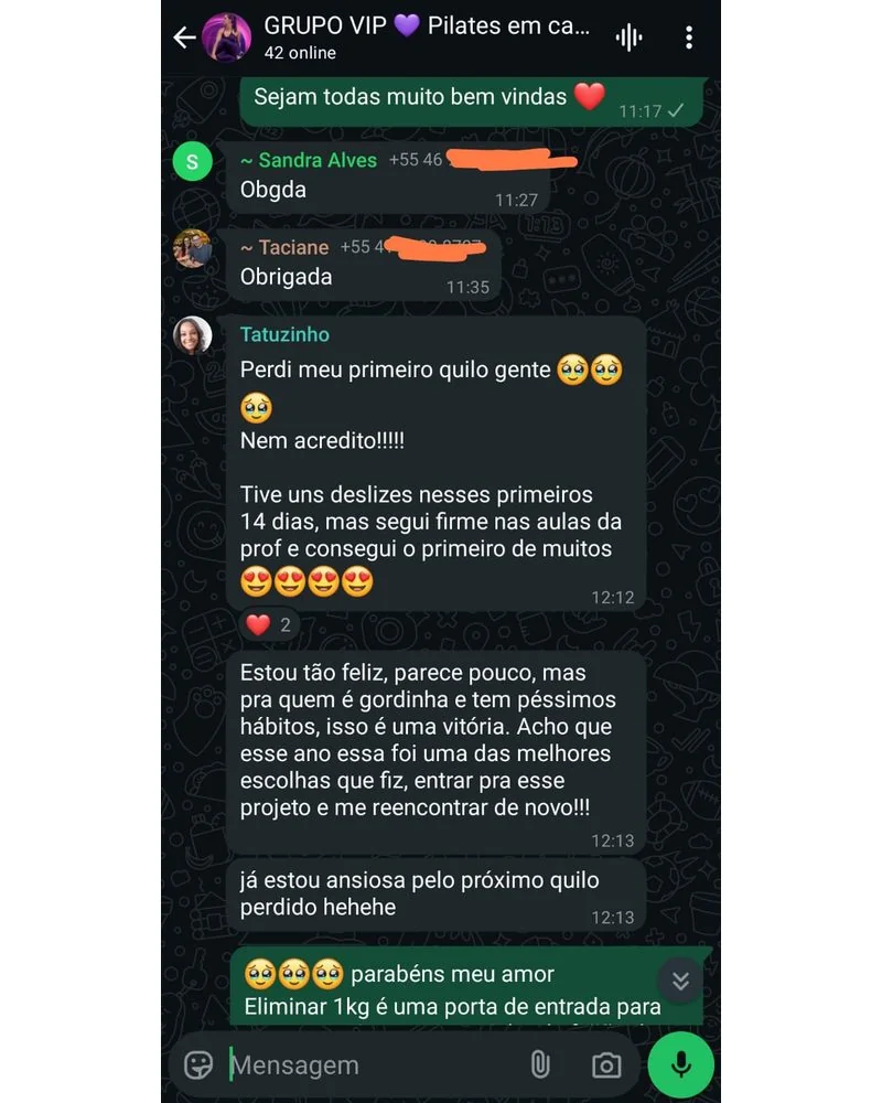 Conversa no grupo VIP: aluna Tatuzinho comemora ter perdido o primeiro quilo em 14 dias de aulas e diz que entrar no projeto foi uma das melhores escolhas